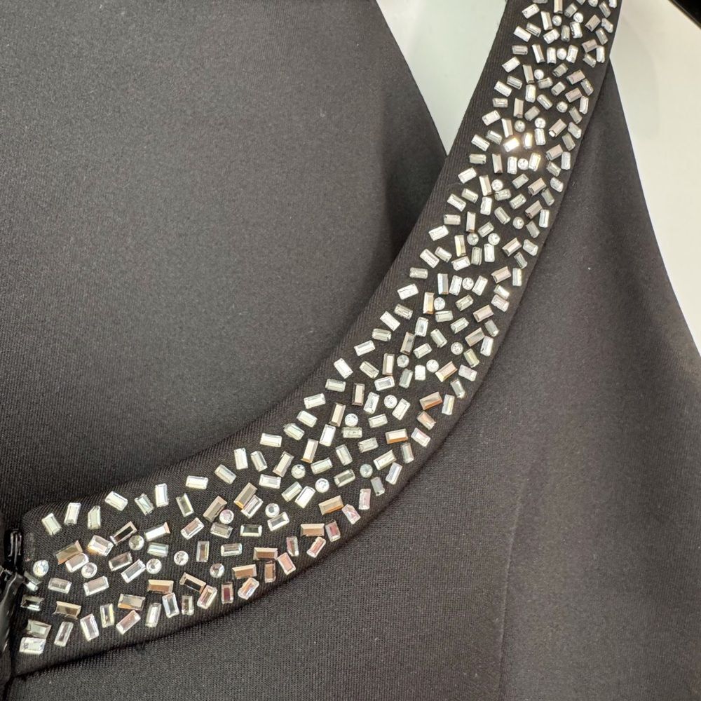 Calvin Klein Black Beaded Neckline Sheath Dress Size 10 Cocktail Evening Dress - Picture 5 of 8